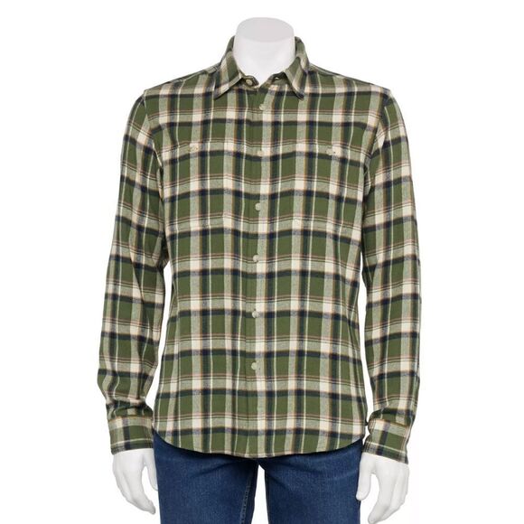Sonoma Flannel Button-Down Shirt Pink Pop Olive Plaid 2XL L - Picture 1 of 2